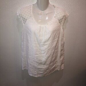 Alessia Pacini Top Womens Large White 100% Linen Lace Shoulders Made In Italy L